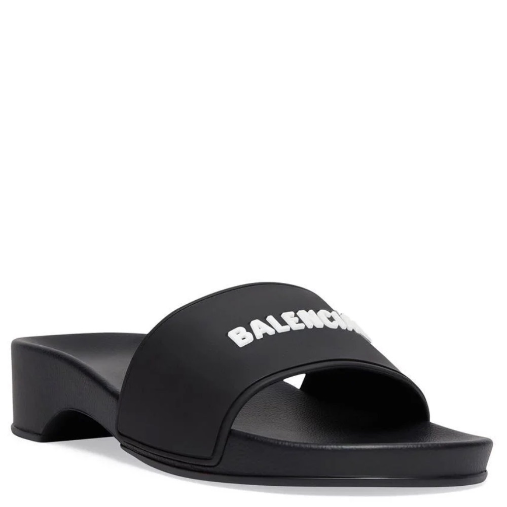 Authentic new Balenciaga BB logo Rubber pool Wedge slides size 7, black.